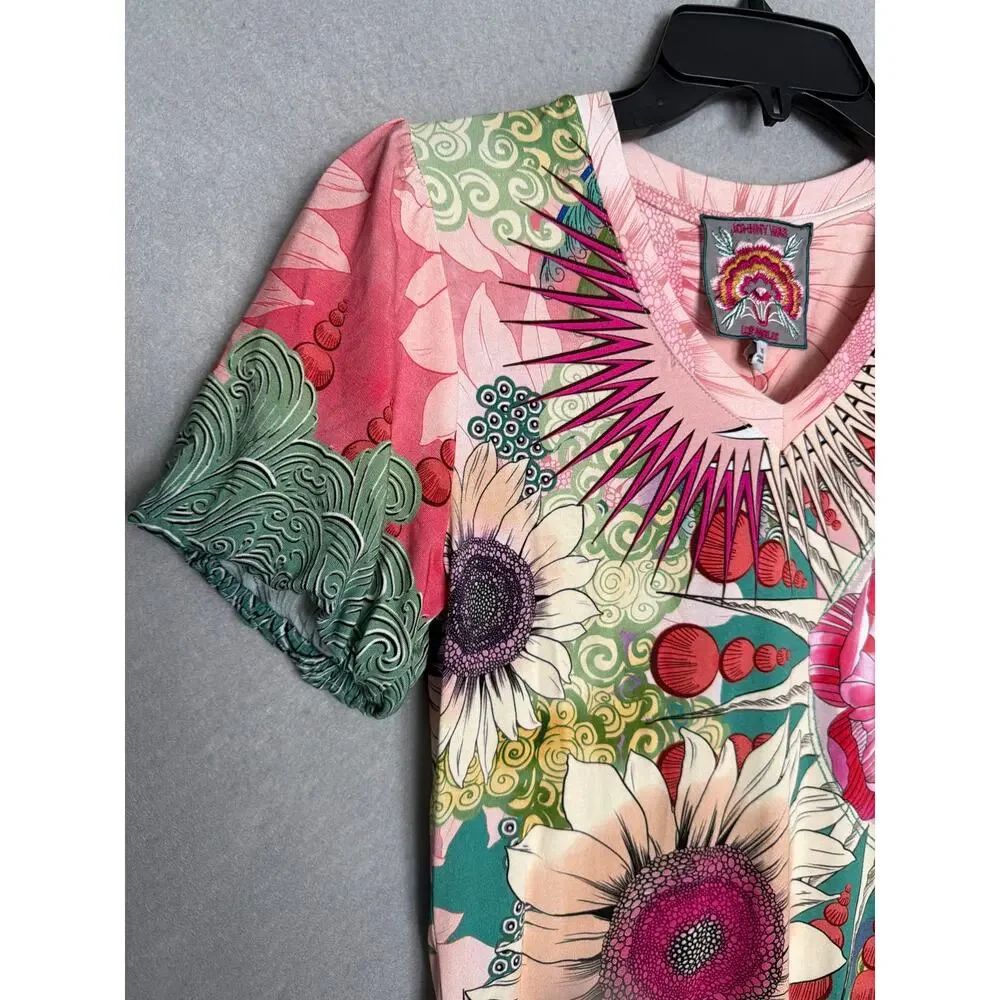 Johnny Was The Janie T-Shirt V-Neck Puff Sleeve in Emily Women's XS NEW